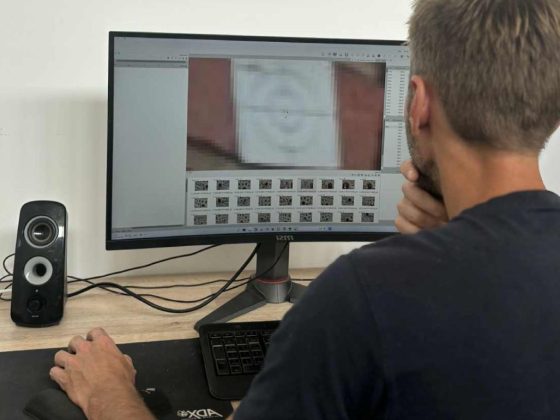 Drone survey data being processed and analyzed on screen